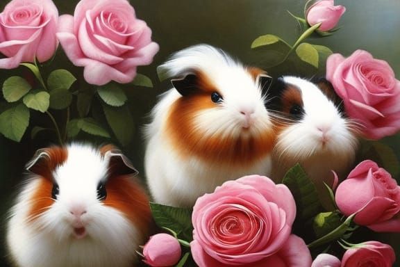 Guinea Pigs with Roses, Renaissance Style