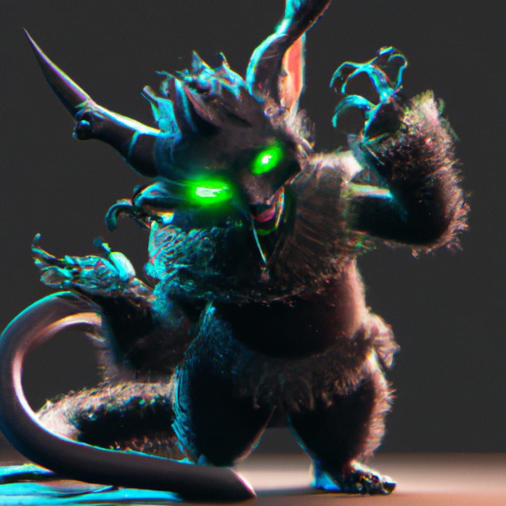 Fluffy Black Cat Dragon as Loki, 3D Digital Art