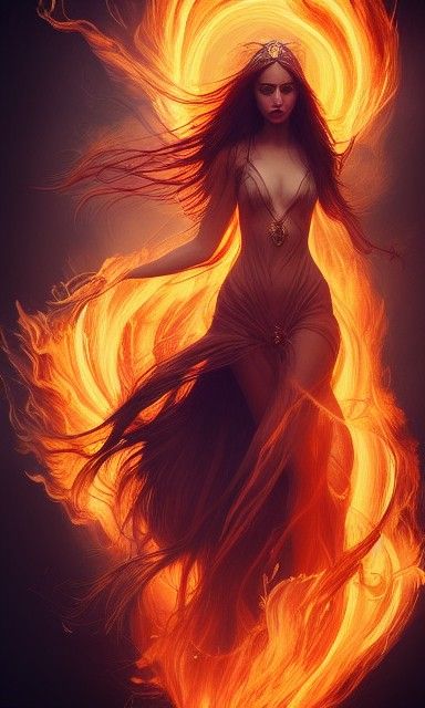 Fiery Sorceress Portrait in Digital Art Style
