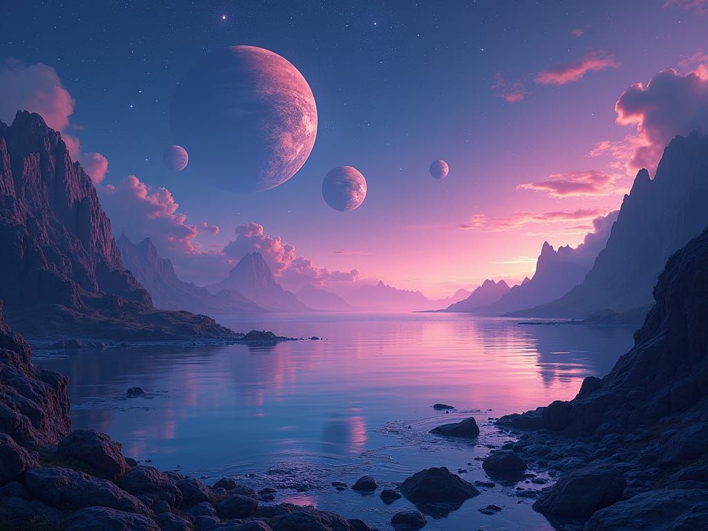Fantasy Coastal Landscape with Synthwave Aesthetic