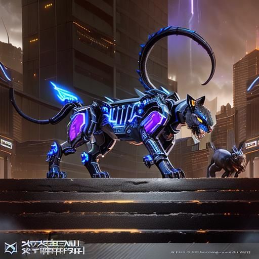 Cybernetic Panther Prowls Dark Future City