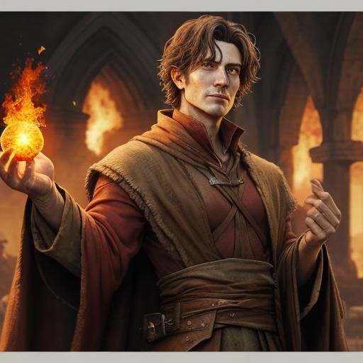 Young Sorcerer Conjuring Fireball