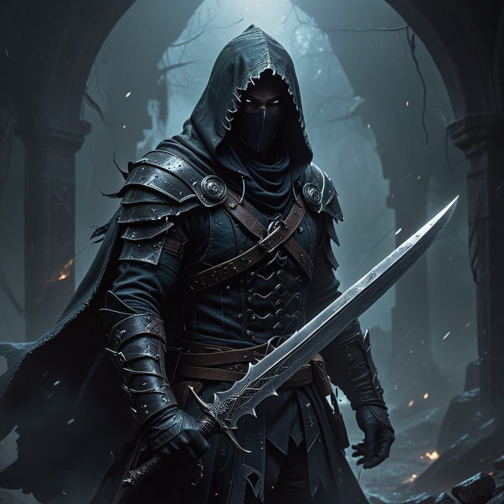 Epic Dark Fantasy Rogue Portrait with Intricate Leather Armo...