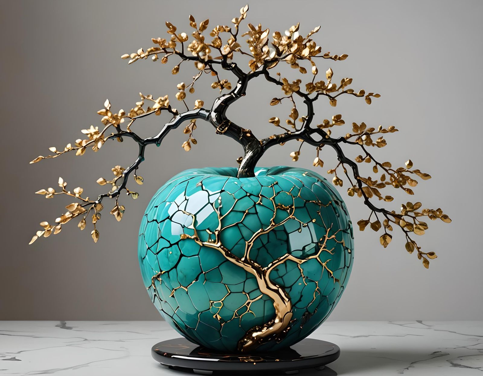 Japanese art- Golden Tree from within an apple.