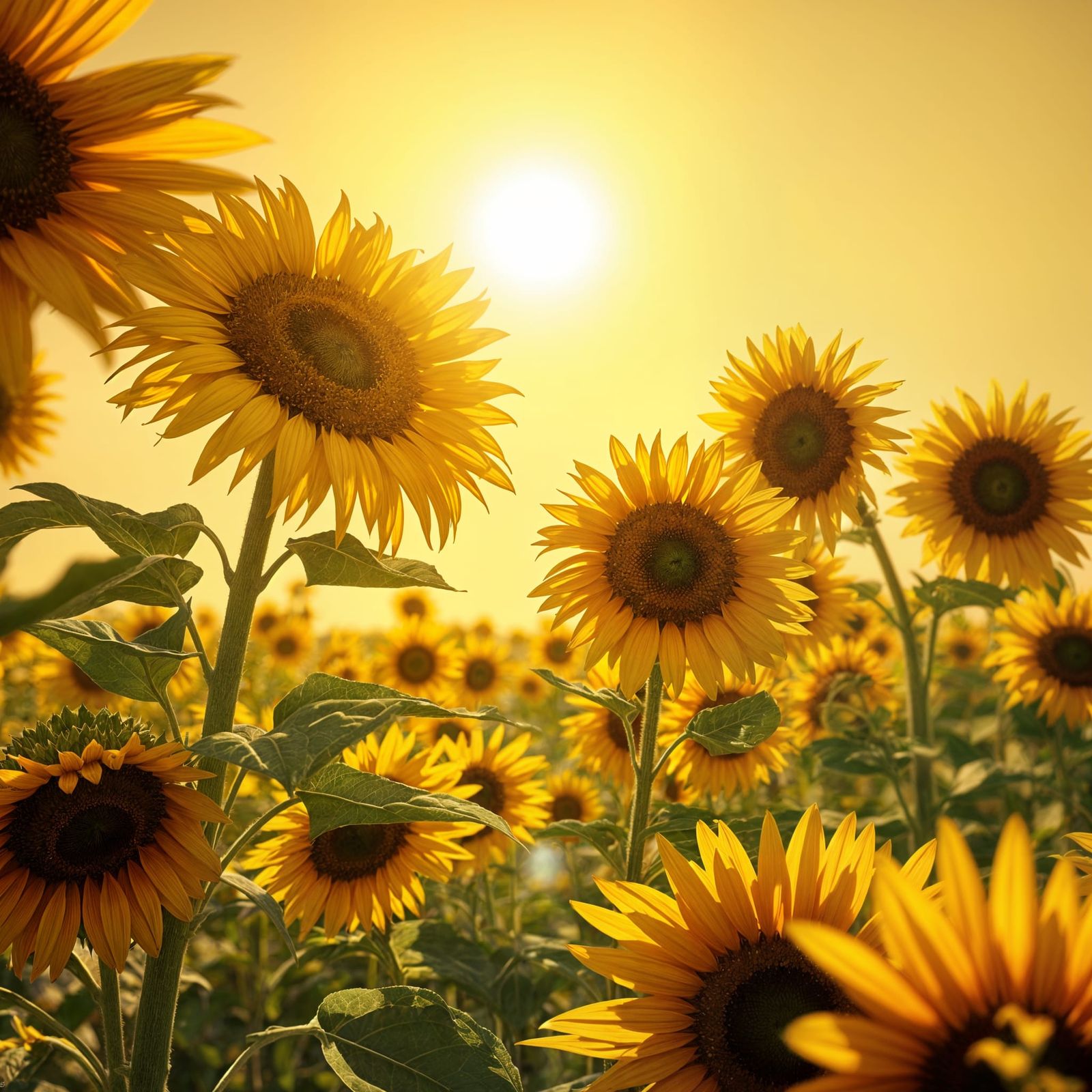 Dynamic Sunflower Landscape in Hyperdetailed Style