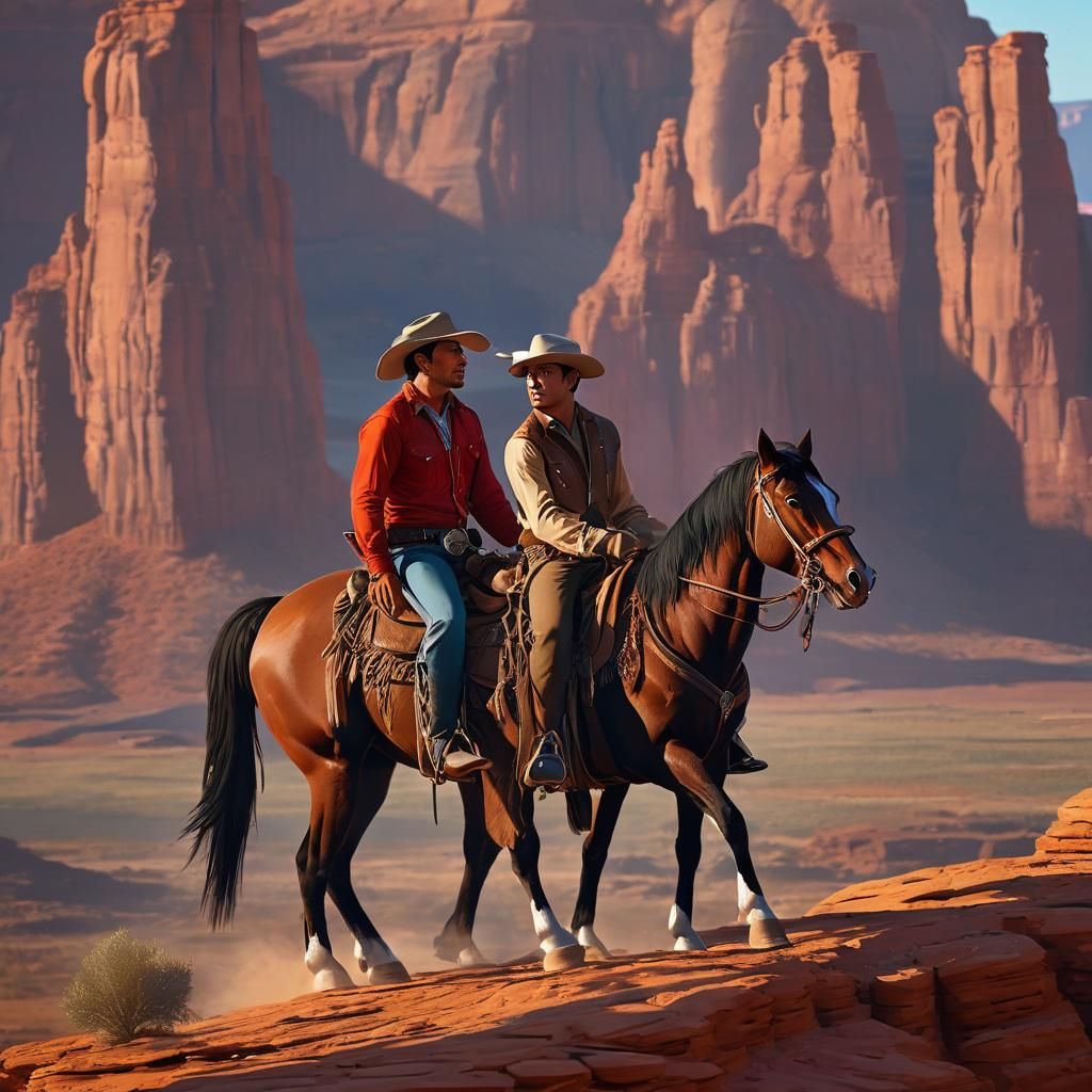 Gay Cowboy Couple Kiss in Monument Valley: Western Romance