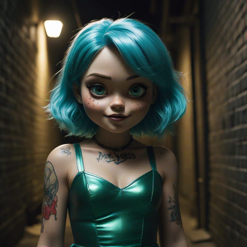 Evil Smurfette Child in Dark Alley: Film Noir Style