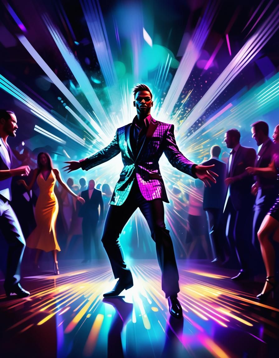 Nightclub Dancer in Shimmering Neon, Digital Art