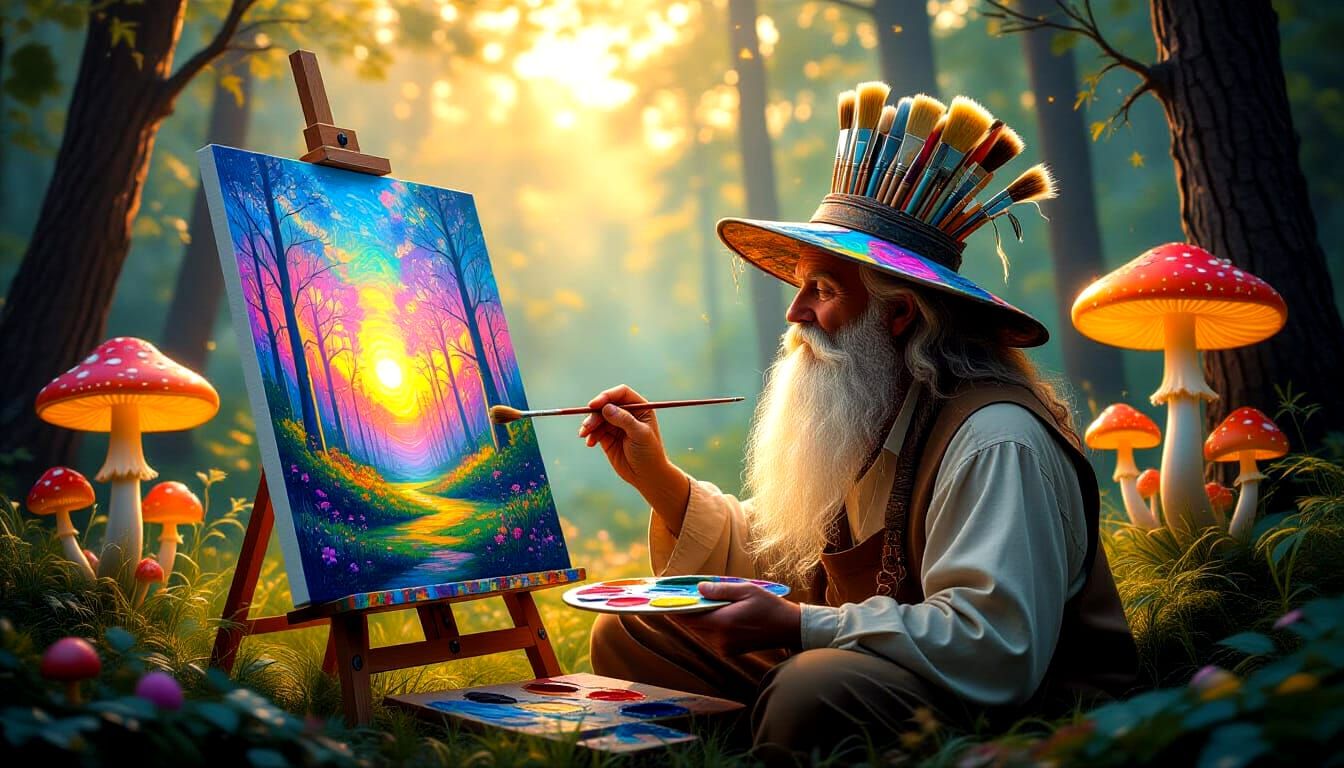 Whimsical Forest Clearing Impasto Oil Painting