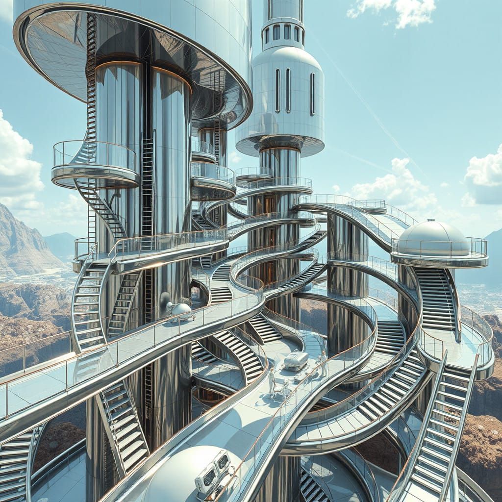 Surreal Futuristic Mansion with Mirrored Maze