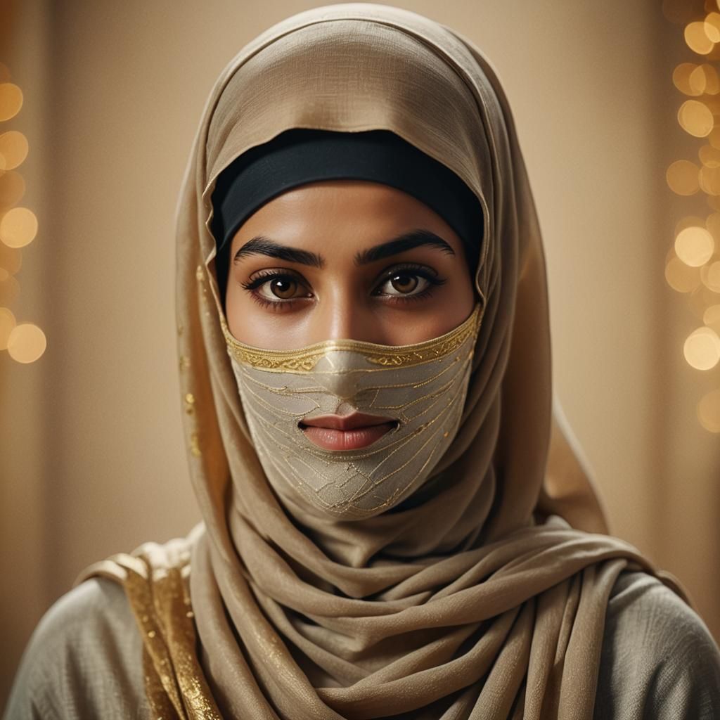 Serene Muslim Woman in Niqab, Michelangelo-Inspired Lighting