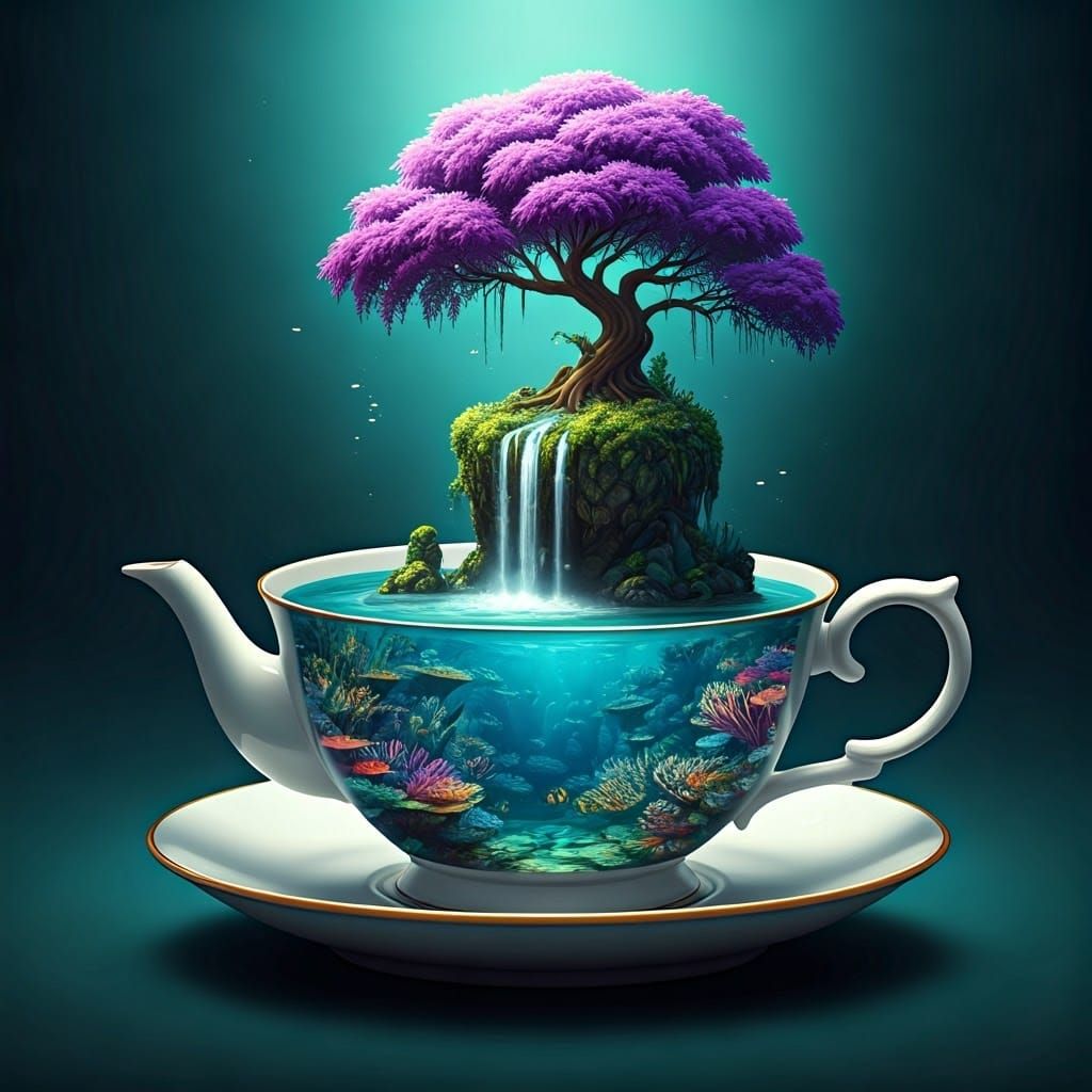 Teacup Coral Reef Landscape in Digital Painting Style