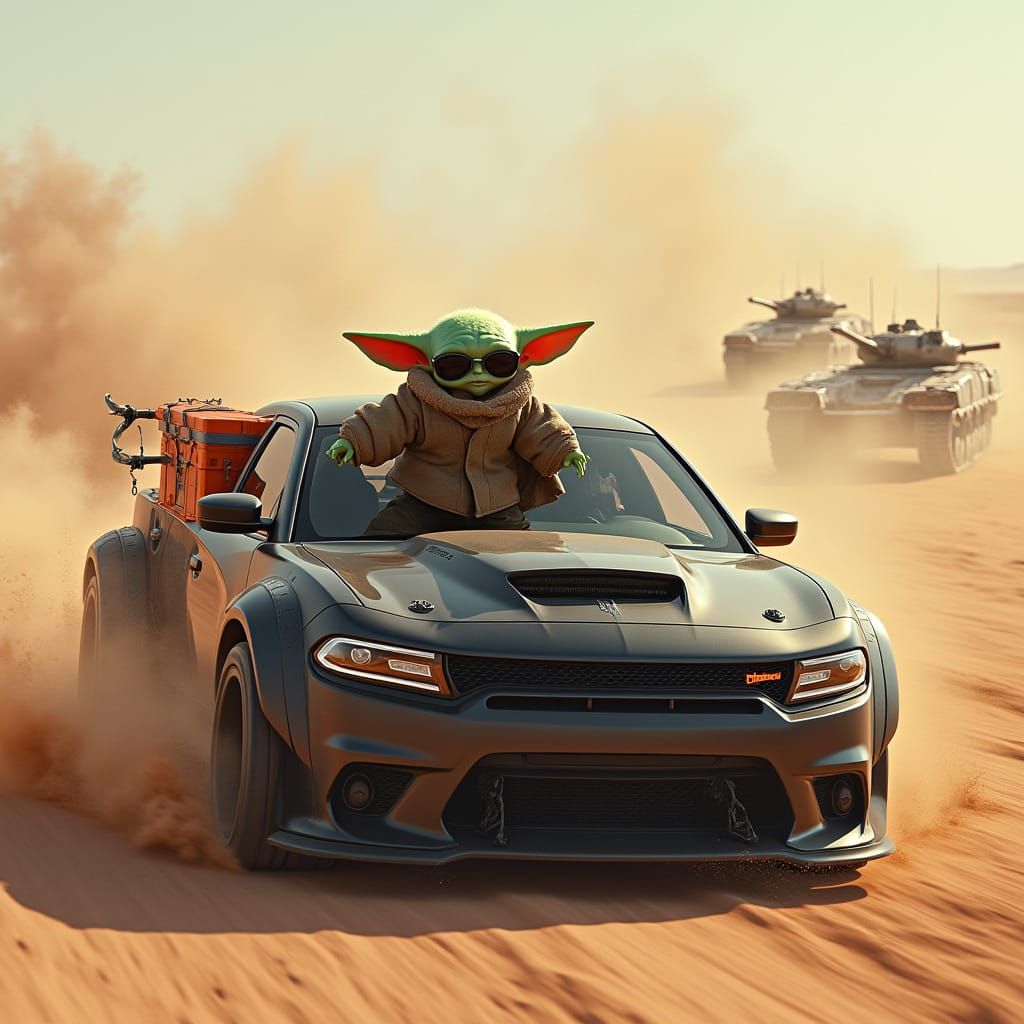 Baby Yoda Speeds Away in a Matte-Black Dodge Charger SRT Hel...