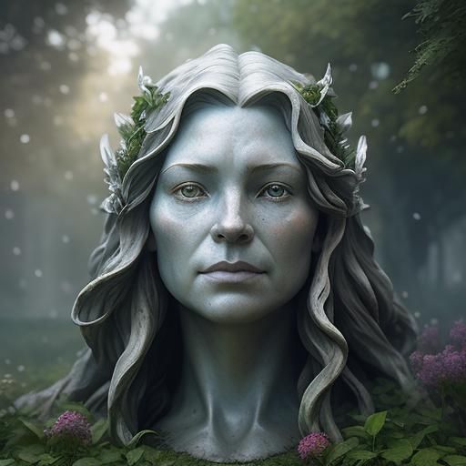Statue Cries in White Witch's Garden, Detailed Digital Art