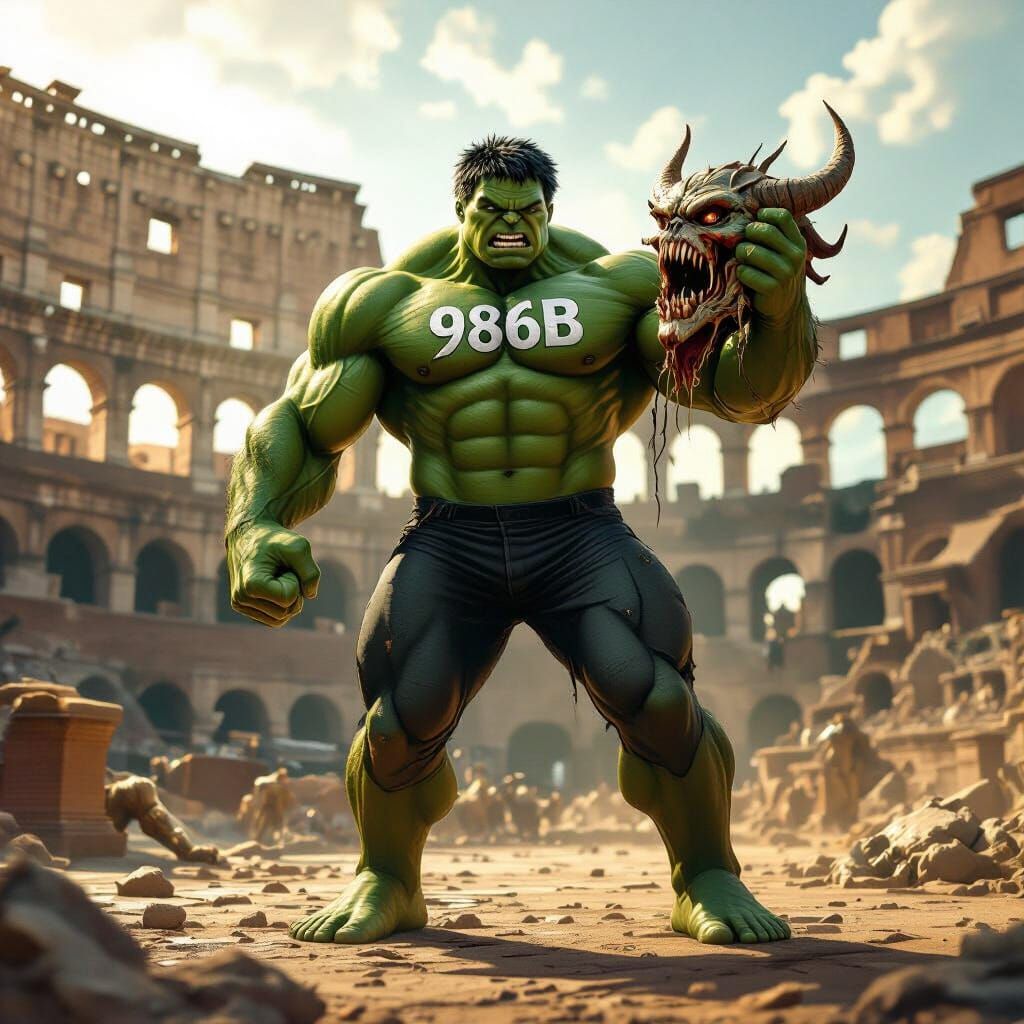 Hulk in Colosseum with Mythical Creature Head