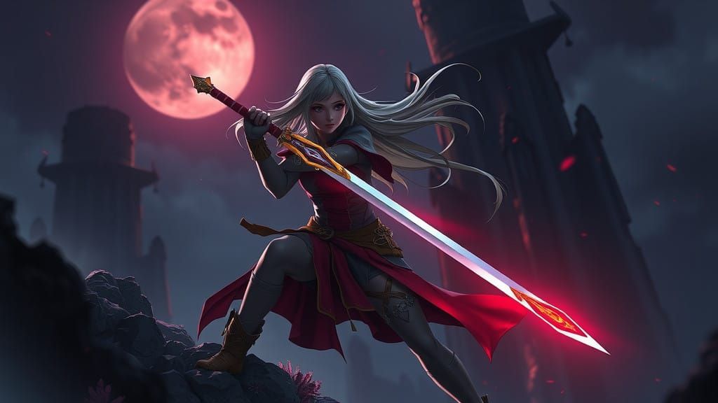 Clare, Dark Fantasy Claymore Warrior, Wielding Sword in Haun...