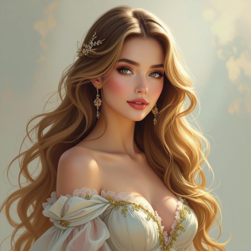 Beautiful Woman with Golden Hair, Whimsical Style