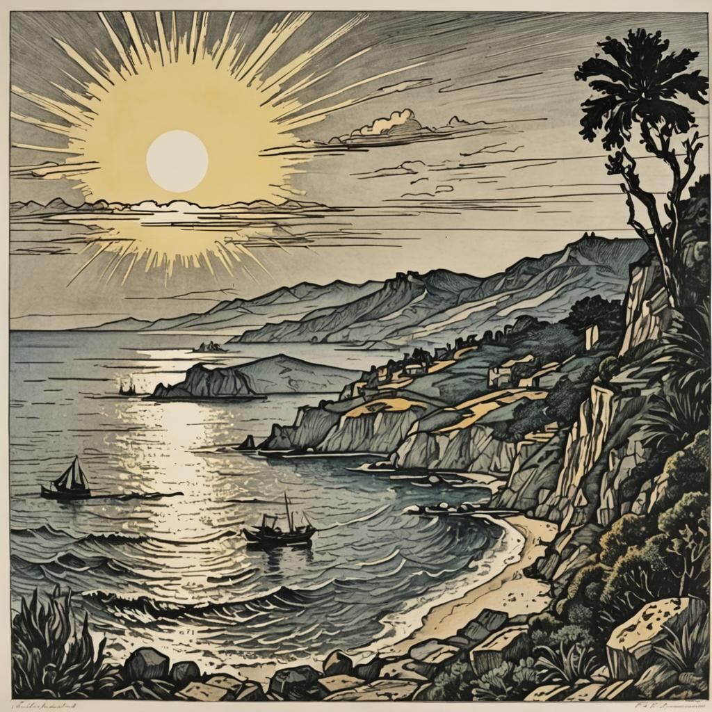 Mediterranean Sunrise: Etching Meets Pop Art