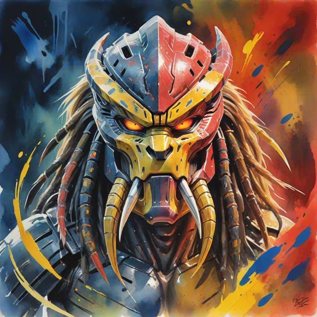 Predator in Gouache Style Impressionist Masterpiece