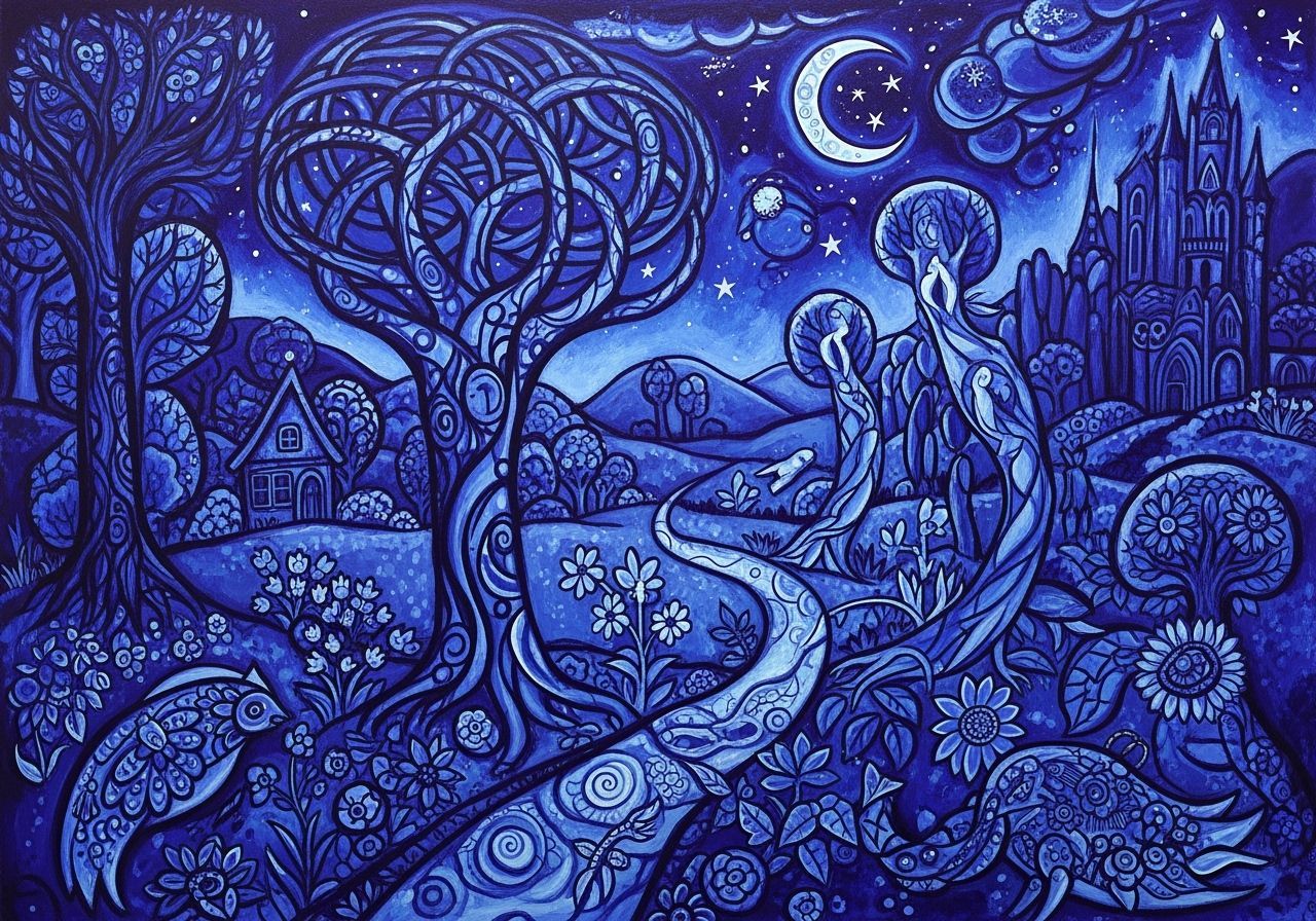Mystical Nocturnal Landscape in Blue and Violet