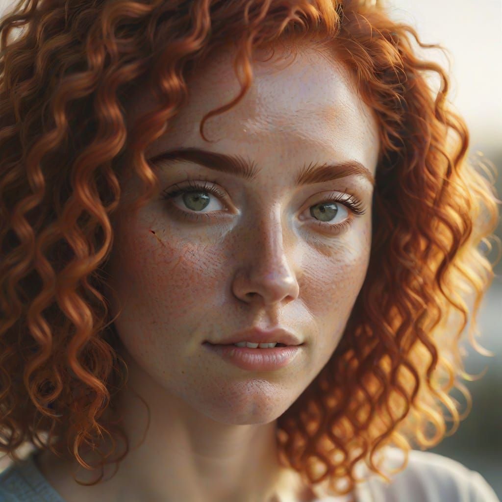 Portrait of a Redhead with Freckles in Golden Light