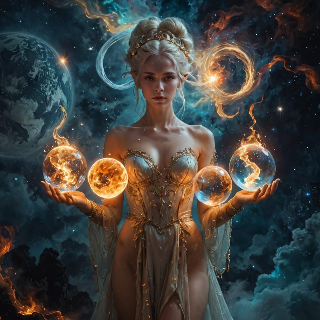 Ethereal Elf Woman with Elemental Orbs