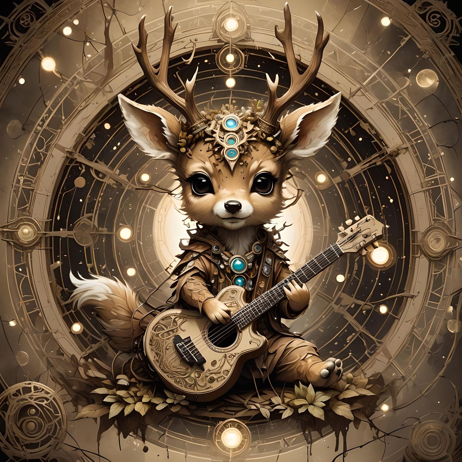 Electric Cute Baby Deer Guitar Portal Art
