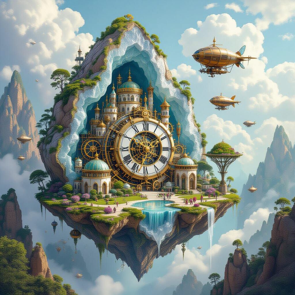 Steampunk Art Nouveau Clockwork City in Geode