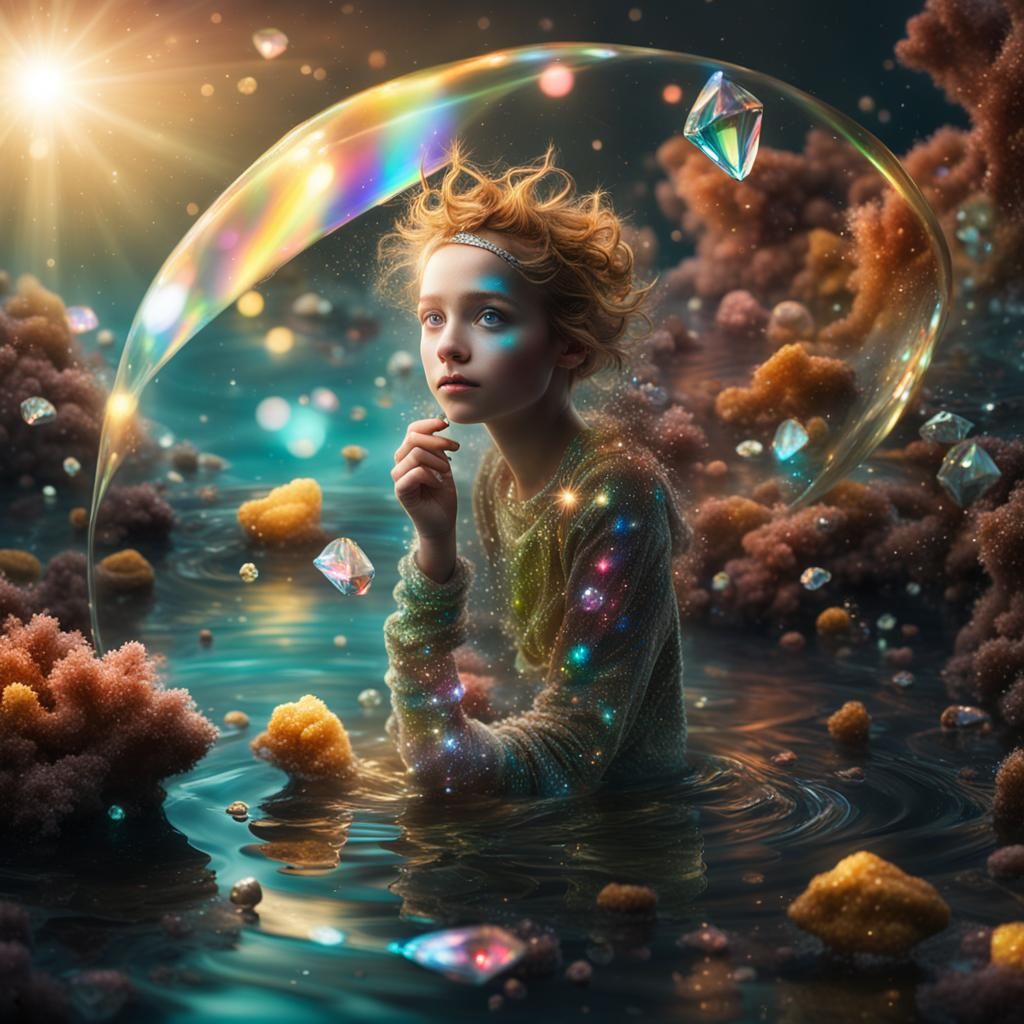 Holographic Mermaid with Bubbles and Diamonds
