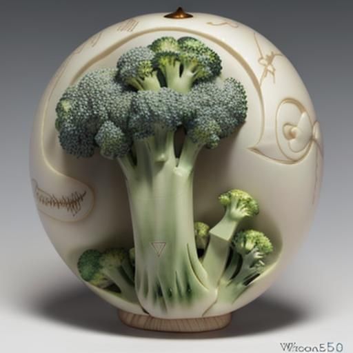 Intricate Scrimshaw Carving of Broccoli