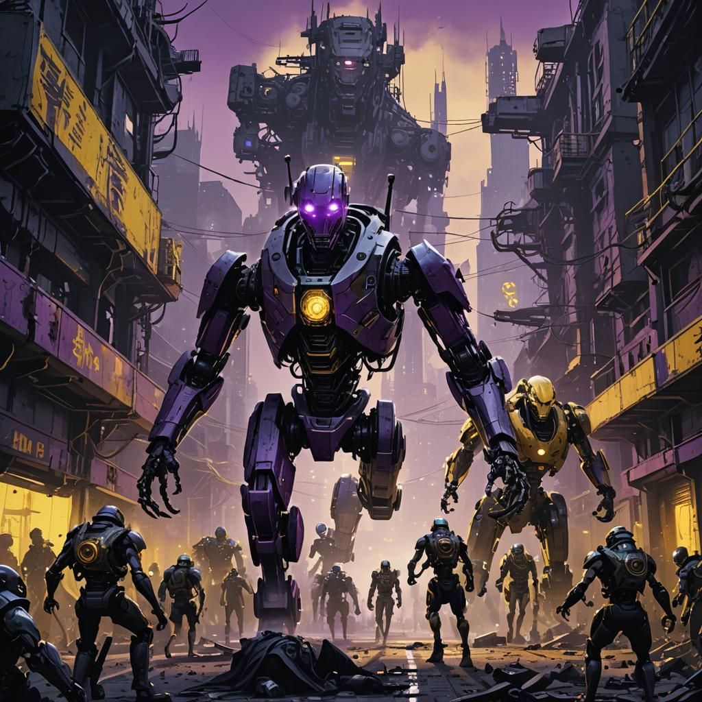 Dystopian Robots Stealing Limbs in Dark Fantasy Art