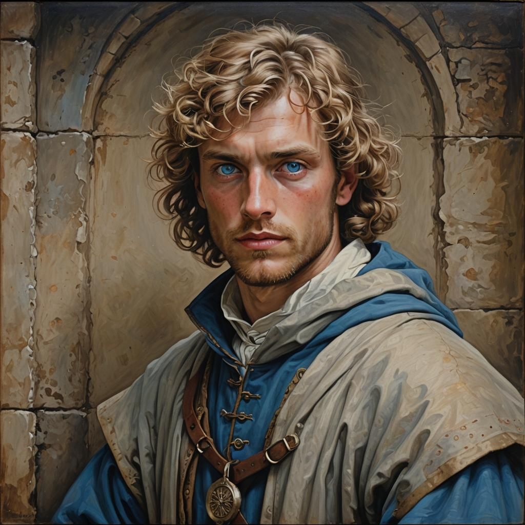 Man with Blue Eyes in Oil Painting Style