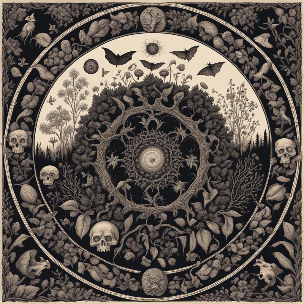 Dark Witchy Mandala with Poisonous Plants