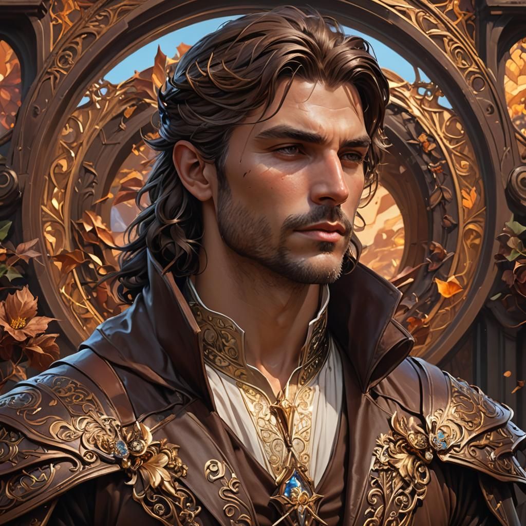 Fantasy Man Portrait with Chocolate Armor, Detailed Art