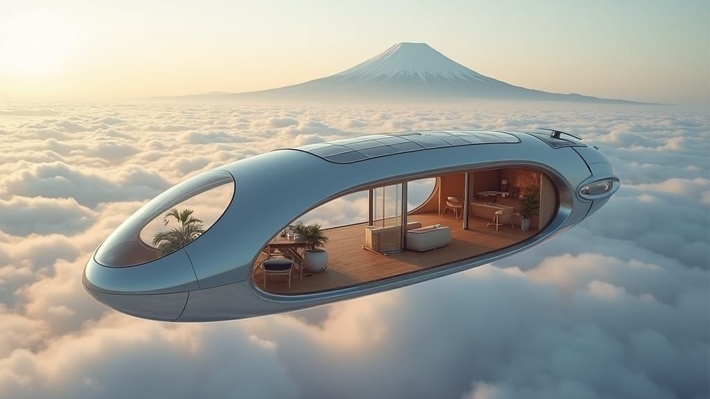 Futuristic Mobile Cabin Soars Over Fuji Mountain