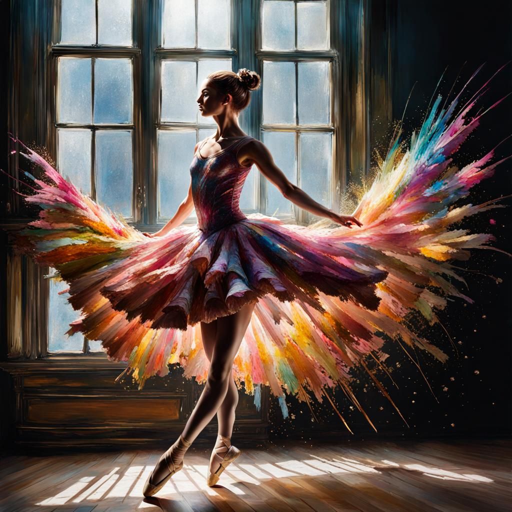 Ballerina in Motion with Exploding Colors