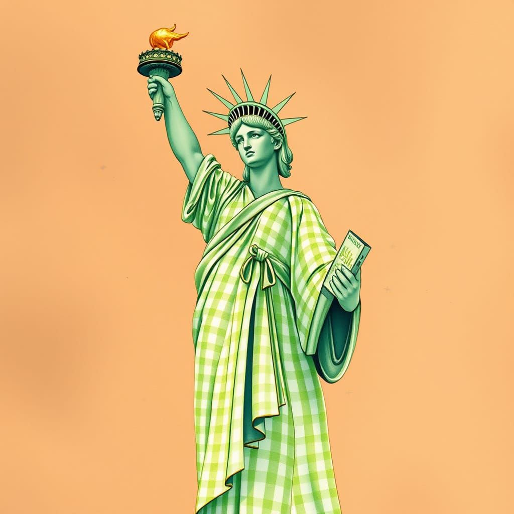 Statue of Liberty in Whimsical Watercolor Gingham
