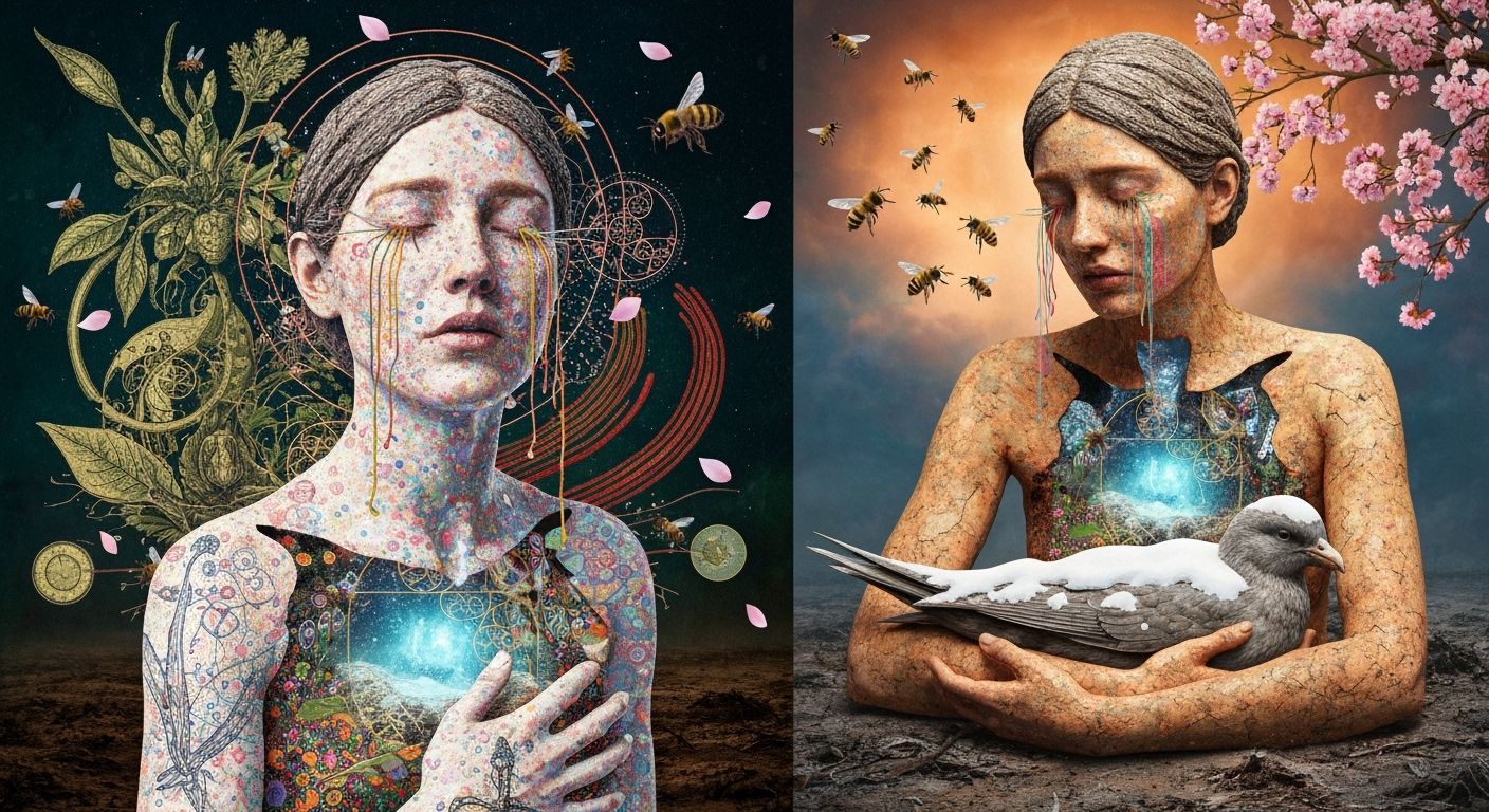 Bio Art Collage of Exile Rebel in Moonlit Forest