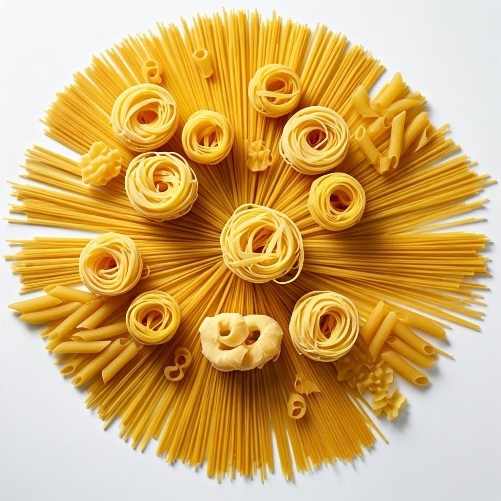 Artisanal Pasta Mosaic: High-Key Flat Lay Photography