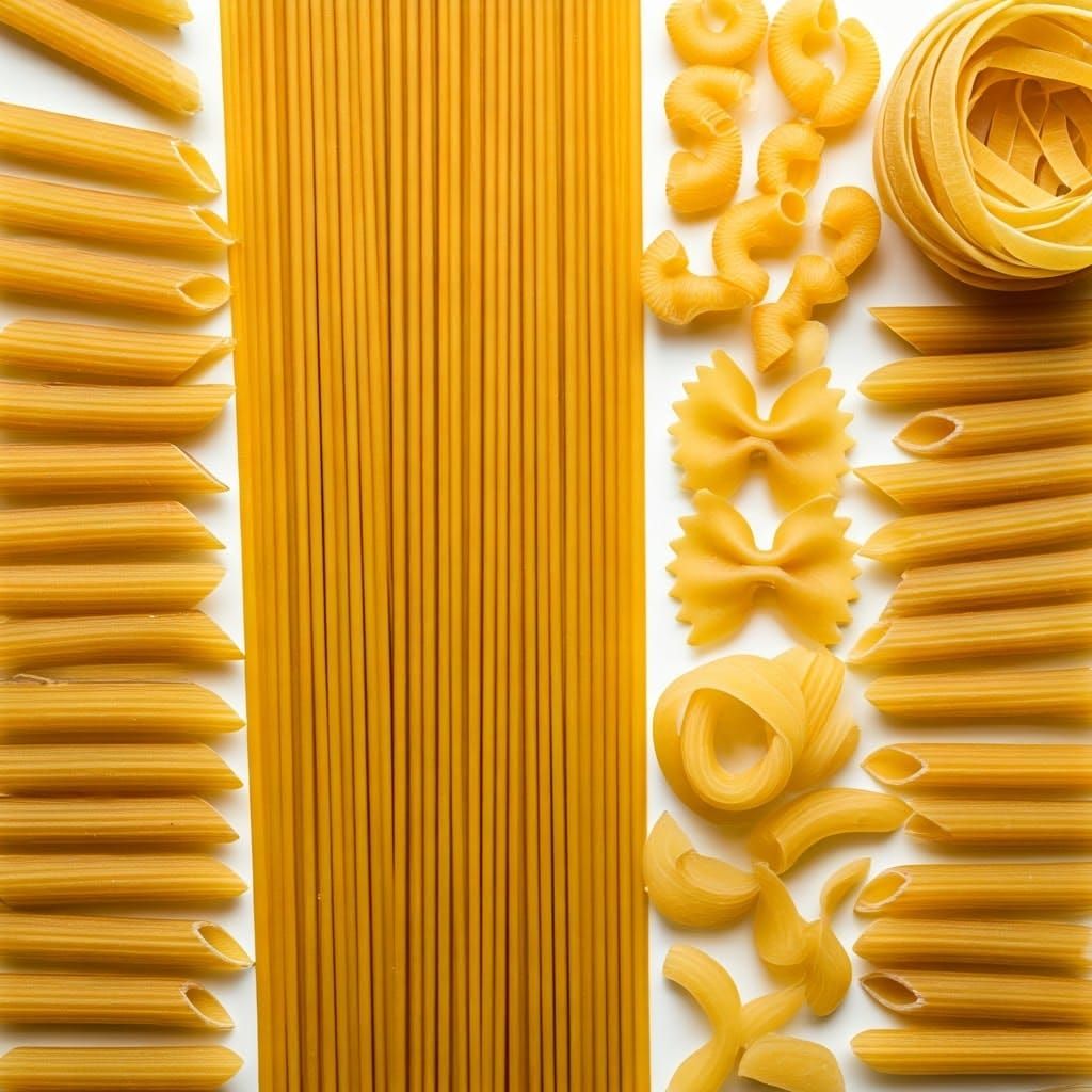 Assorted Pasta Shapes Flat Lay Photography