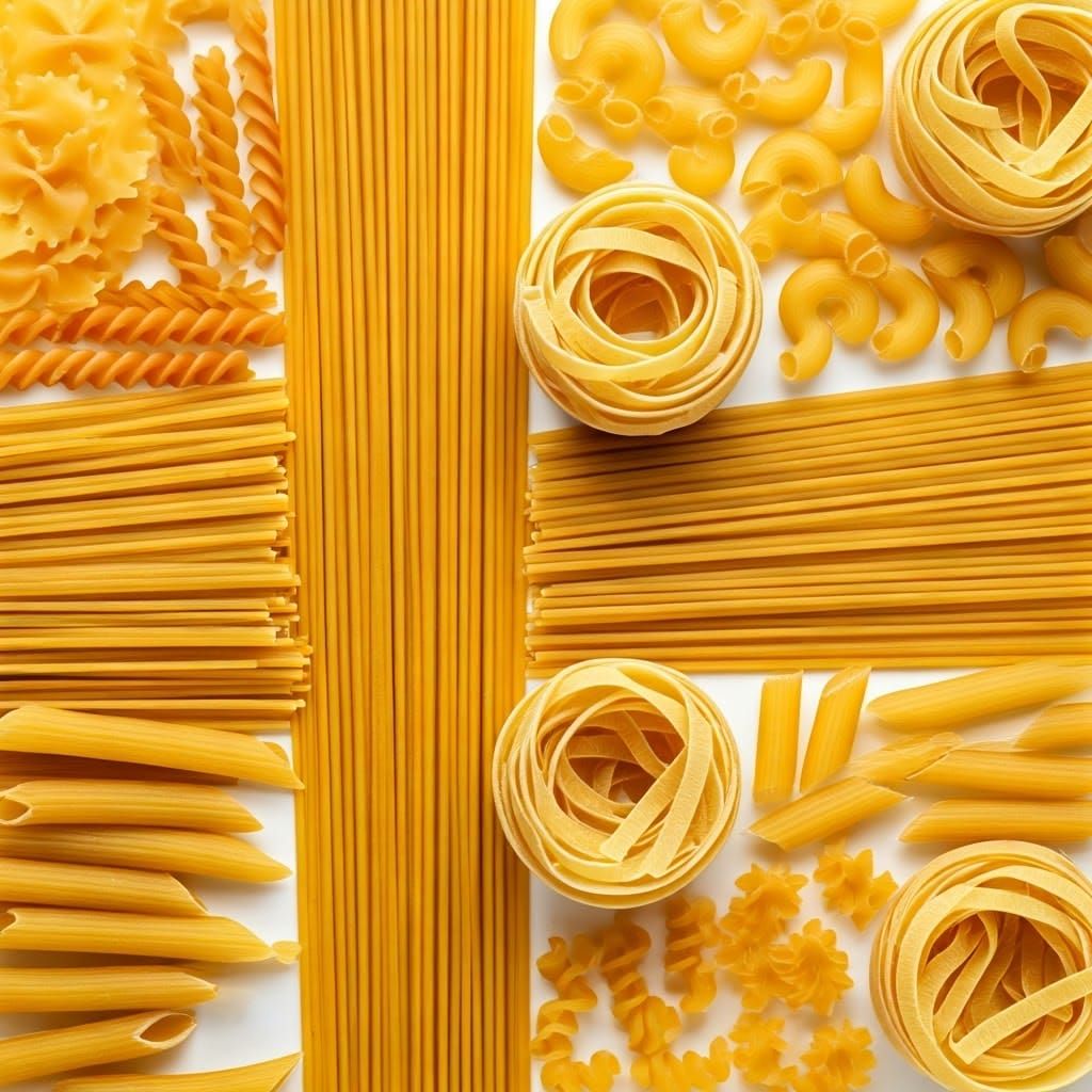 Dried Pasta Flat Lay: Colorful Textures and Shapes