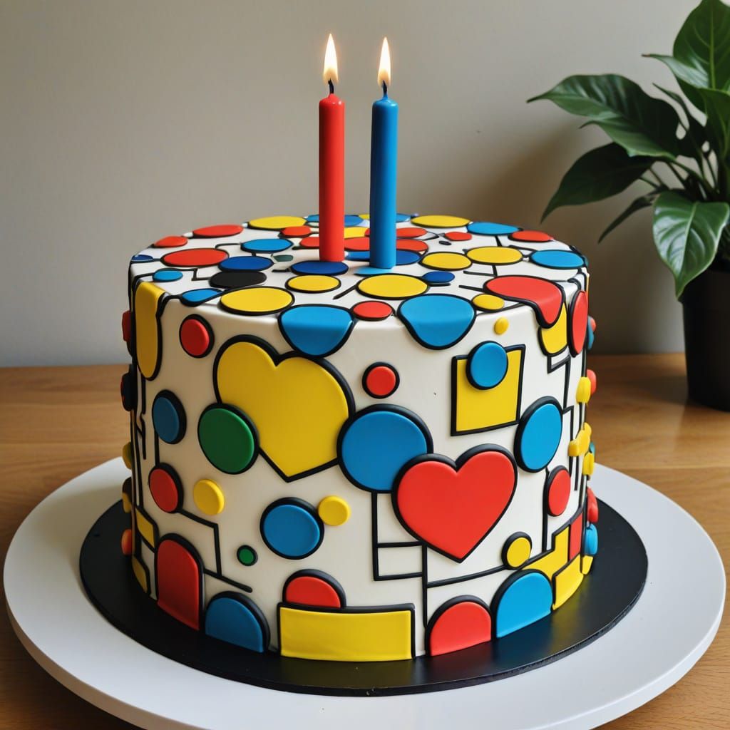 Lichtenstein style cartoon birthday cake