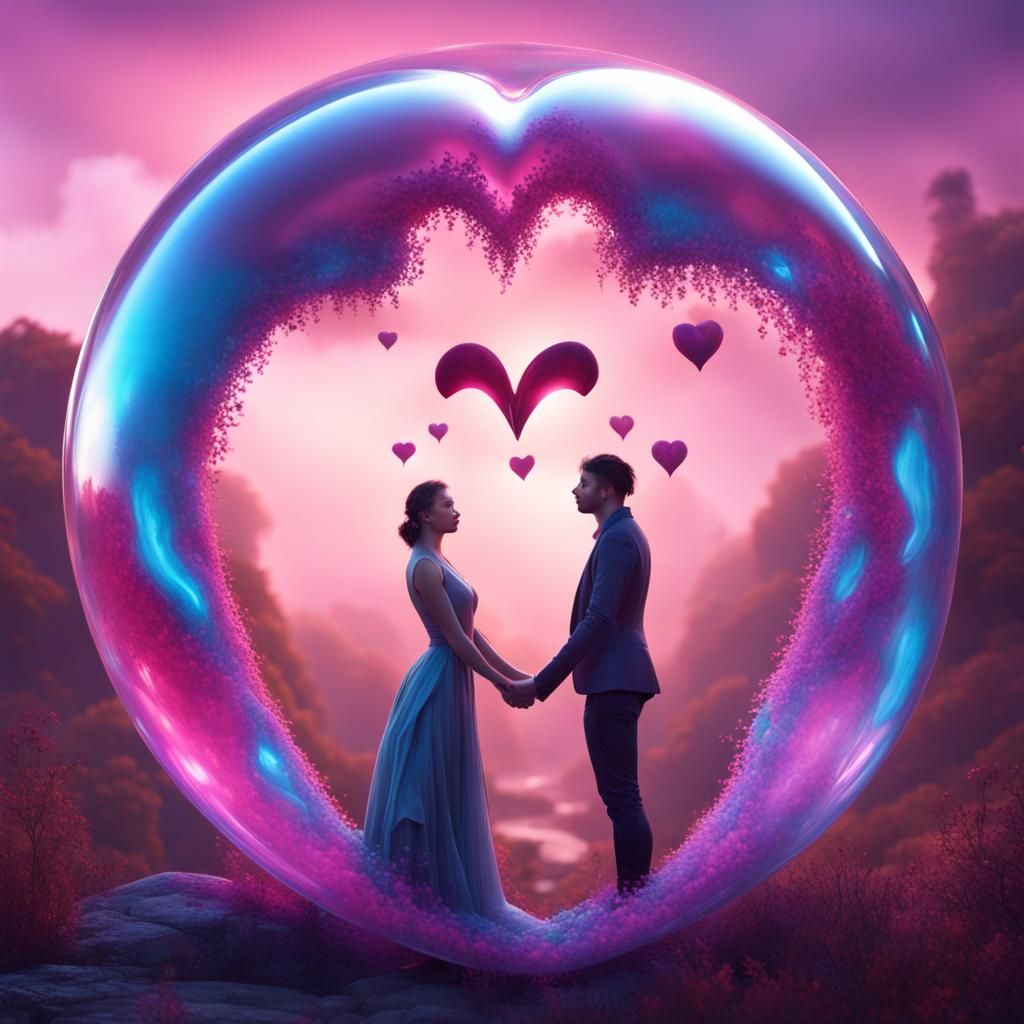 Romantic Couple in Heart Bubble: Fantasy Concept Art