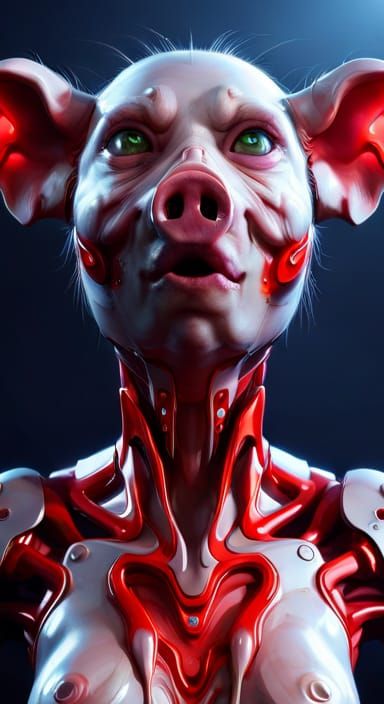 Robotic Pig-Human Hybrid in Horror Sci-Fi Art