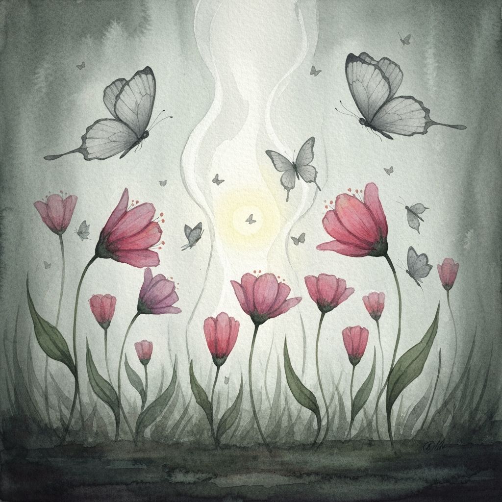 Dying Garden's Final Bloom in Watercolor