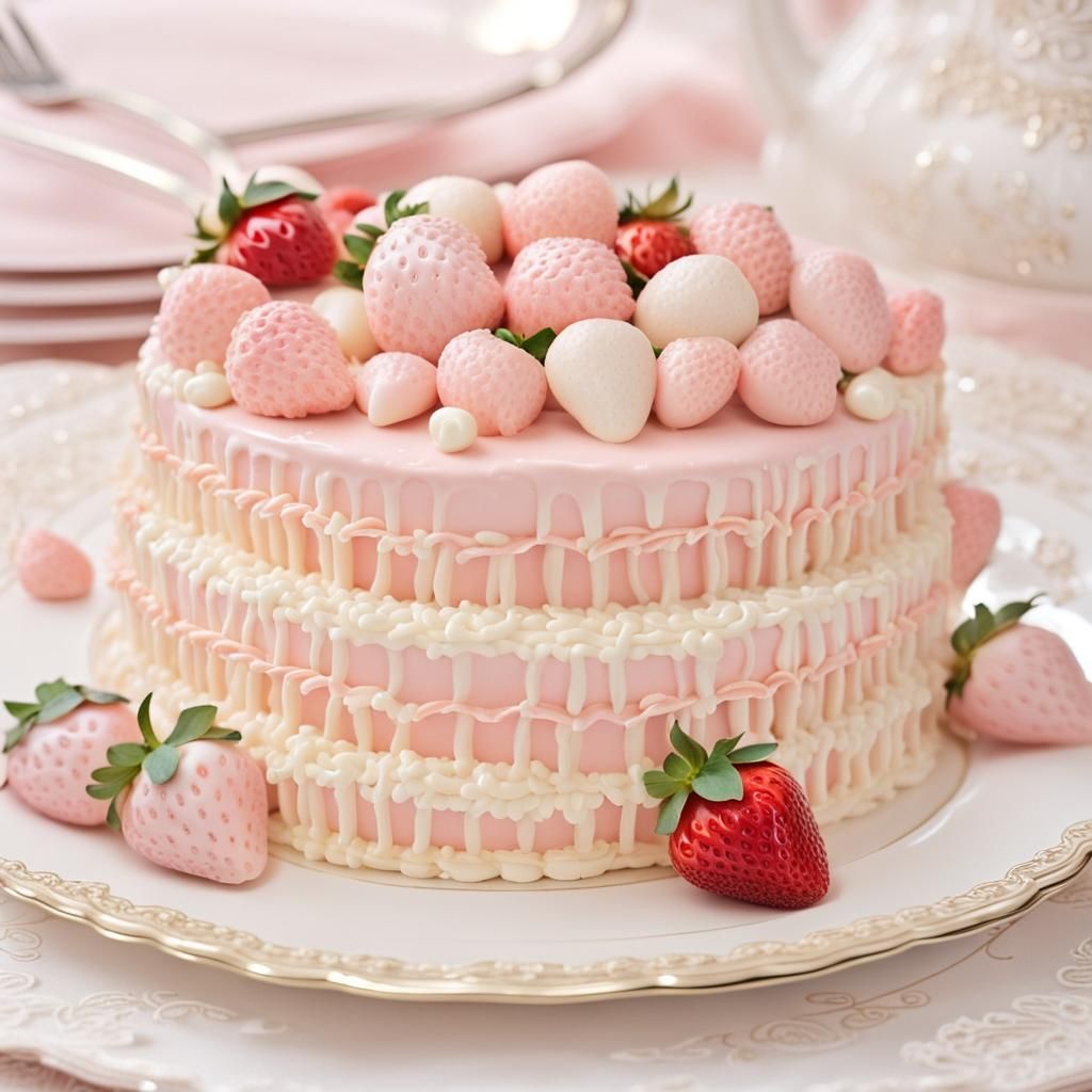 Delicate Pink Strawberry Vintage Cake with Bows