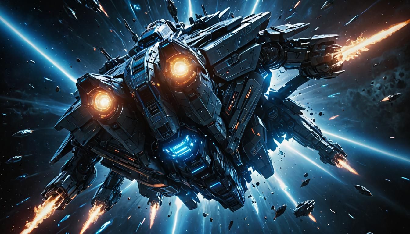 Epic Space Battle with Colossal Human Warship