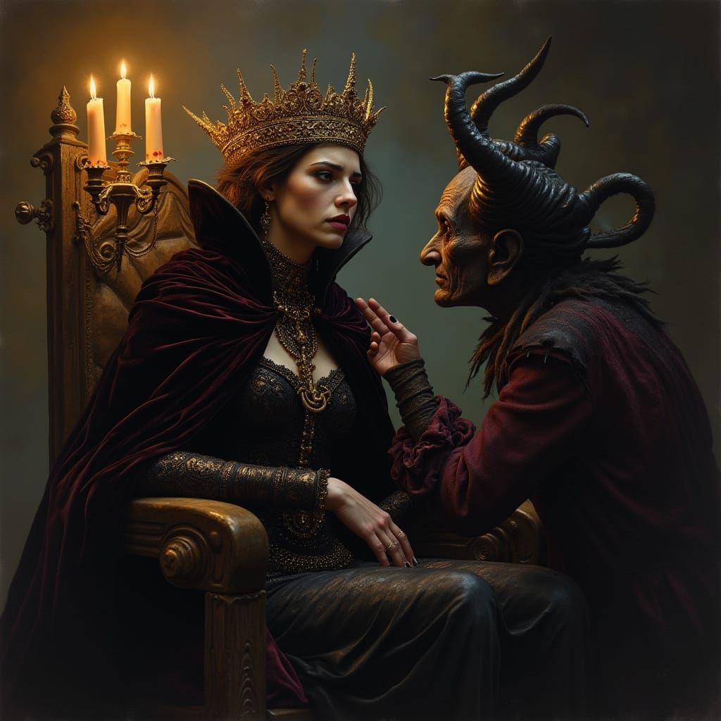 Gothic Queen in Candlelit Throne Room