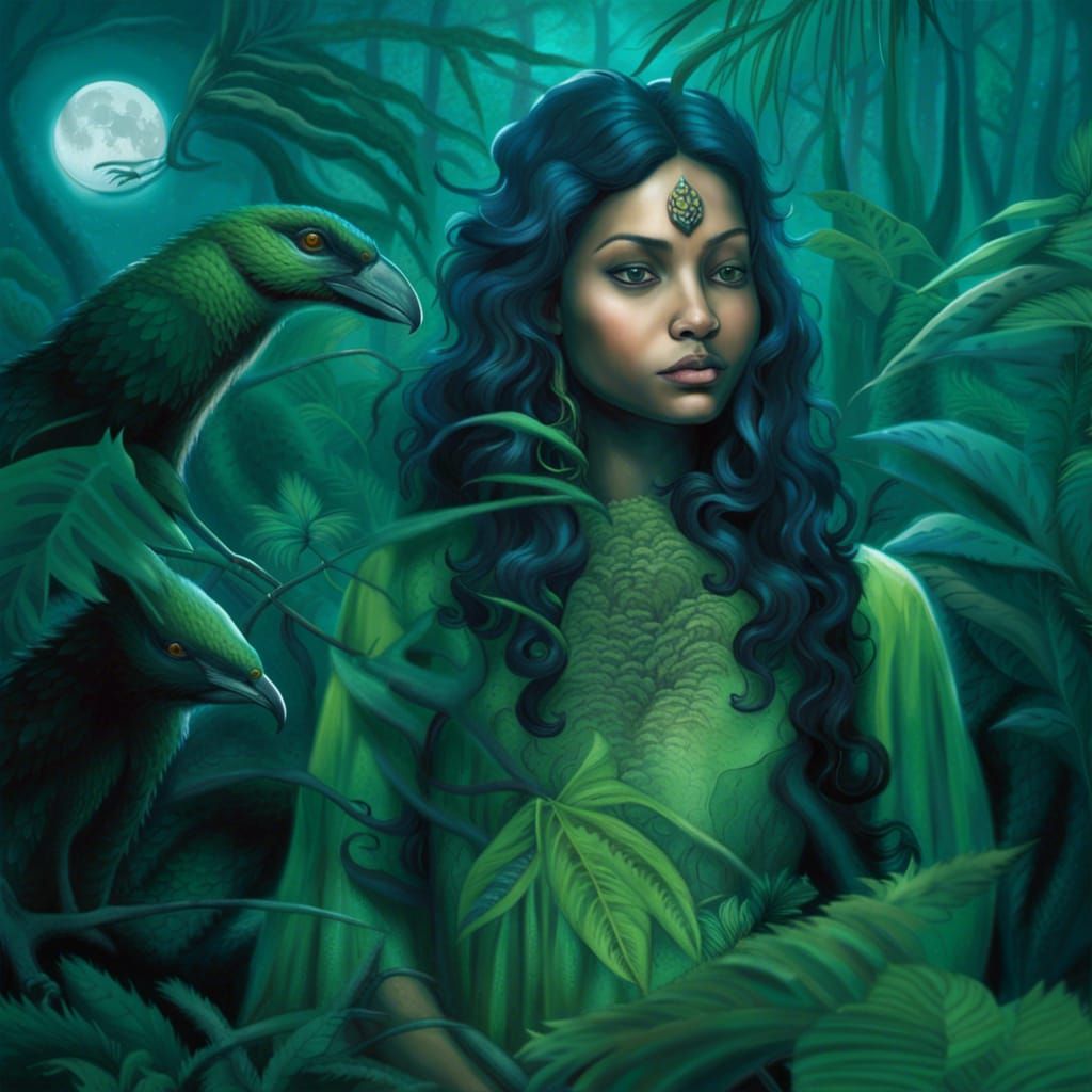 Hypnotic Green Creature in Jungle Moonlight