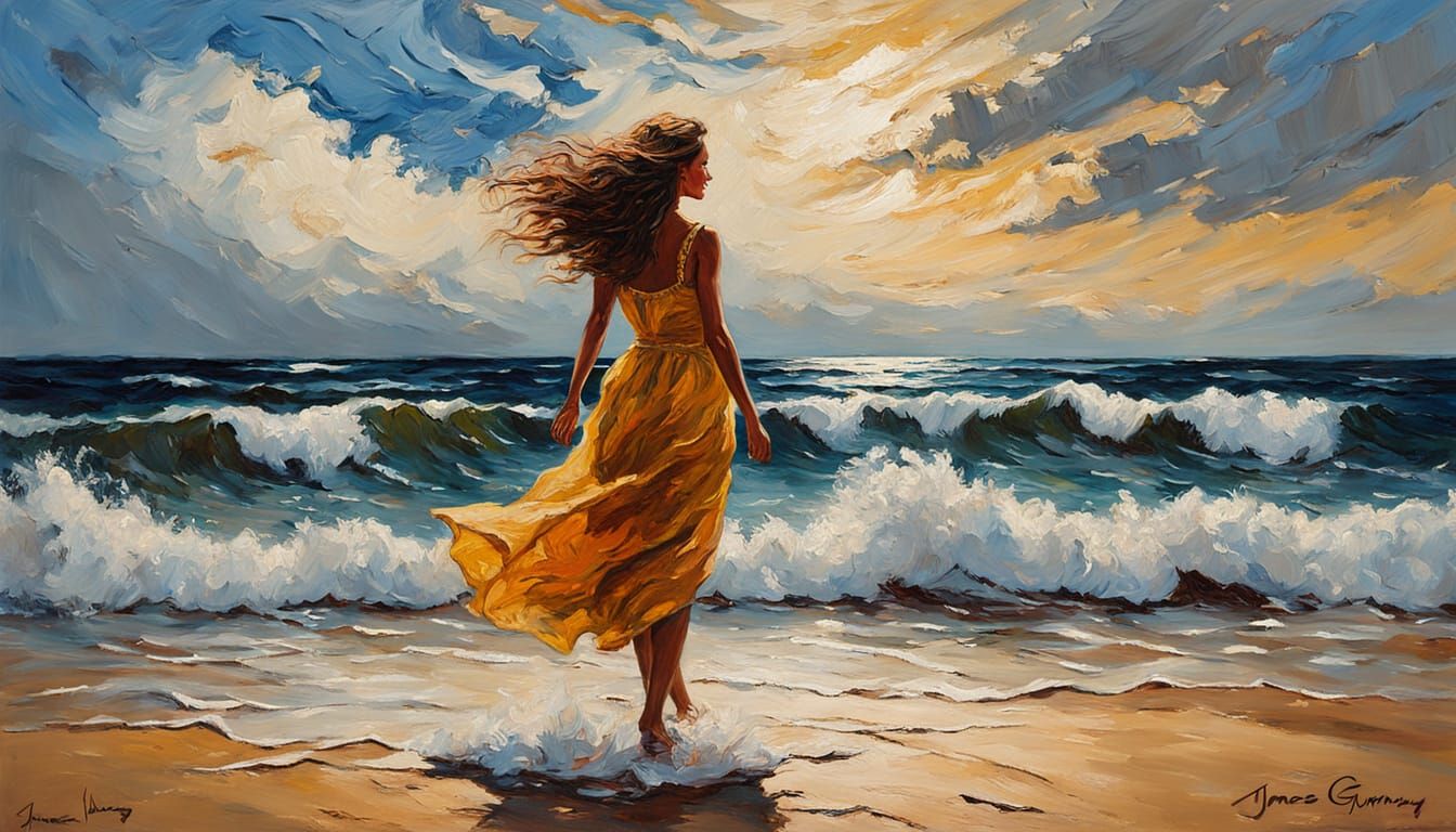 Impasto Beach Scene in Vibrant Colors